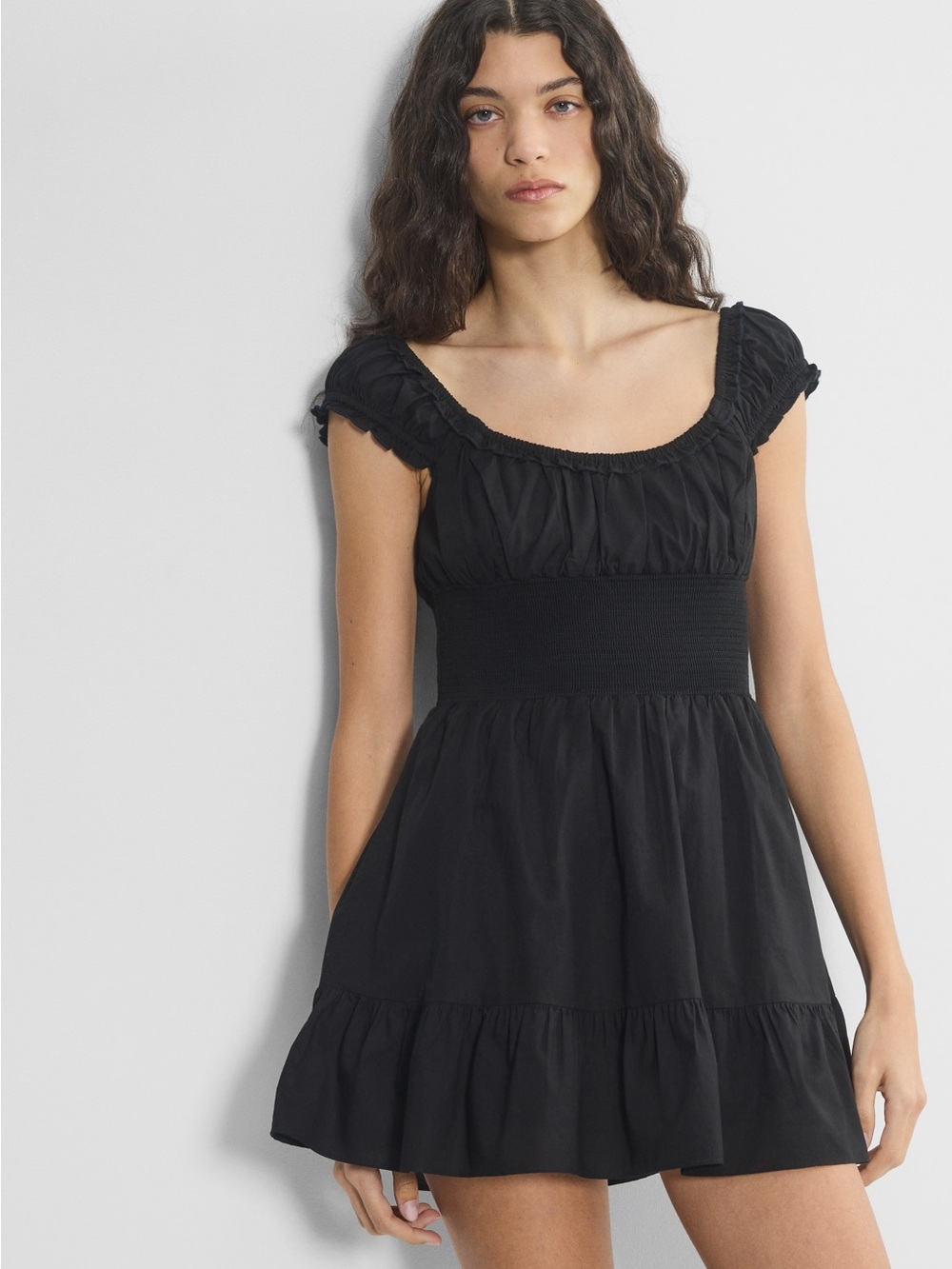 Aritzia Sunday Best Black Smocked-Waist Mini Romper-Dress